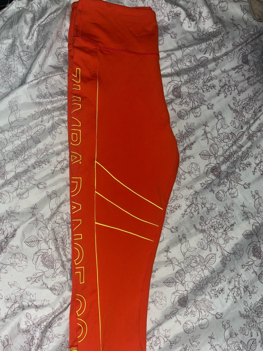 Zumba Fitness OrangeHigh Waist Leggings with Yellow Trim a+ 1 pocket